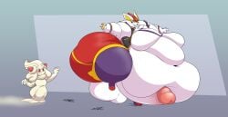 1boy 1girls anthro ass balls belly belly_overhang breasts buckteeth bunny cinderace erect_penis erection fat female furry game_freak hips hyper hyper_ass hyper_balls hyper_penis ice_cream lagomorph lagomorph_humanoid large_ass large_balls large_breasts large_penis male male_focus moobs nintendo obese obese_male overweight overweight_male penis pokemon pokemon_(species) puffylove rabbit red_sclera stomach thick_thighs thighs weight_gain white_fur wide_hips