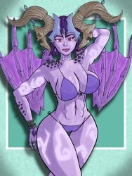 1girls big_breasts big_hips big_thighs bikini muscular_female nyx_(paladins) purple_body purple_skin sexy_pose