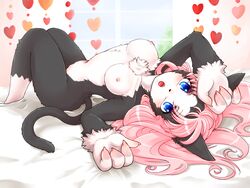 blue_eyes breasts cute ehime_mikan feline feline female hair kemono long_hair mammal nipples pink_hair solo