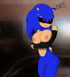 2015 anthro big_breasts blue_hair blue_skin breasts clothing creepypasta erect_nipples female gloves hair hedgehog mammal nipples nude pussy rometod rule_63 solo sonic.exe sonic.exe_(character) sonic.exe_(creepypasta) sonic_(series) sonic_the_hedgehog sonica.exe