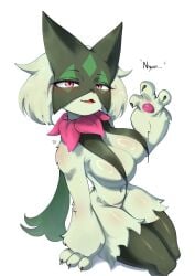 anthro artist_request female furry meowscarada pokemon pokemon_(species) sitting solo