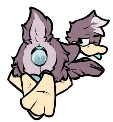 alpha_channel anatid andromorph_(lore) animal_genitalia anseriform anthro artist_name avian beak bird black_outline blue_cloaca blue_egg blue_eyes blue_tongue bodily_fluids brown_body brown_feathers butt cloaca cloaca_juice duck egg feather_tuft feathers female genital_fluids genitals head_tuft kamoto_vivi looking_back narrowed_eyes nude_ambiguous nude_anthro one_eye_closed outline oviposition simple_background solo tail tail_feathers text tongue tongue_out transparent_background tuft viveka_(kamoto_vivi) yellow_beak yellow_body