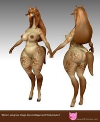 3d anthro ass big_breasts big_butt blue_eyes breasts cloven_hooves dogson female furry giraffe hair hooves long_hair long_neck mammal maya_(yiffalicious) model_sheet nipples nude pussy sideboob solo thick_thighs unfinished voluptuous wide_hips yiffalicious