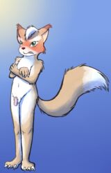 blush canine draconicmentalist embarrassed flaccid fox fox_mccloud green_eyes male male_only mammal nintendo nude penis solo star_fox video_games