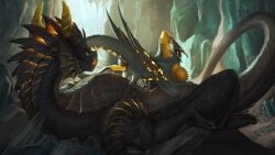 16:9 2026 anus butt claws digital_drawing_(artwork) digital_media_(artwork) dragon duo erection feet female feral feral_on_feral fingers genitals hi_res horn jadedragoness lying male male/female mythological_creature mythological_scalie mythology on_back penis scales scalie standing tail teeth toes tongue vulva widescreen
