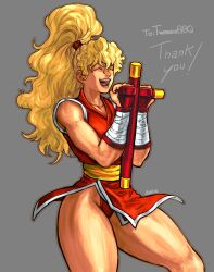 1girls black_panties black_underwear blonde blonde-haired_female blonde_female blonde_hair eyes_closed female final_fight final_fight_2 holding_weapon japanese_clothes kimono long_hair maki_genryusai ninja panties pantyshot pantyshot_(standing) ponytail shoes sneakers street_fighter street_fighter_alpha thick_thighs thighs tonfa underwear upskirt