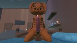 1boy 3d 3d_(artwork) 3d_model abs animal_genitalia animal_humanoid animal_penis anthro anthro_male balls ballsack bed bedroom belly_button brown_balls brown_body brown_hair brown_nipples brown_sheath brown_skin canine_genitalia canine_penis chest chest_hair chest_tuft dog dog_boy dog_ears down_angle erect_penis erection hanging_balls knot knotted_penis large_penis leaking_precum looking_at_viewer male muscular muscular_male nude_anthro nude_male ollie_(syntholsoul) pecs penis penis_out precum presenting presenting_balls presenting_penis pubic_hair rec_room red_penis sheath syntholsoul