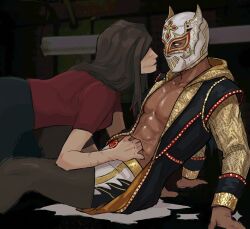 1boy 1girl aew amanda_young dead_by_daylight lucha_libre lucha_libre_mask luchador luchador_mask saw saw_(series)