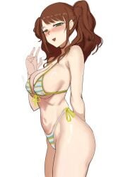 ass belly belly_button bikini blushing blushing_at_viewer breasts cleavage green_eyes hips inner_sideboob kujikawa_rise looking_at_viewer navel nero_watch persona persona_4 posing red_hair seductive_look sideboob sweat sweaty swimsuit thick_thighs thighs tight_bikini tight_clothing underboob