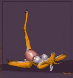 beastmilk breasts deer female looking_at_viewer lying mammal on_back pregnant raised_leg