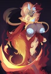 afrocatt0 aurora_(nbanoob) big_breasts breasts cleavage female furry huge_breasts nipples pokemon pokemon_(species) tagme thick_thighs wide_hips zeraora