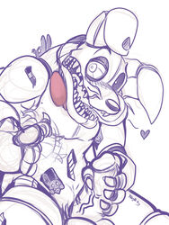 1boy 2015 animatronic anthro balls black_and_white blush bow_tie claws erection five_nights_at_freddy's five_nights_at_freddy's_4 hi_res kayla-na lagomorph looking_at_viewer machine male male_only mammal mechanical monochrome nightmare_bonnie nude open_mouth penis plain_background rabbit robot sharp_teeth solo teeth tongue video_games