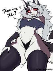 1girls big_breasts big_thighs collar curvy curvy_body curvy_female curvy_figure furry grey_hair helluva_boss highres huge_thighs long_hair loona_(helluva_boss) loonamoon69 red_eyes simple_background solo solo_female solo_focus tail thick_thighs thigh_highs thighhighs voluptuous voluptuous_body voluptuous_female
