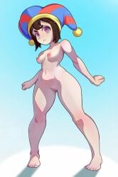 1girls areolae barefoot breasts brown_hair completely_nude completely_nude_female female female_only full_body fully_nude jester jester_hat naked naked_female nipples nude nude_female pomni_(the_amazing_digital_circus) short_hair solo solo_female standing the_amazing_digital_circus xjet