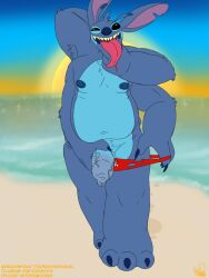 3:4 alien anthro armpit_tuft beach belly big_butt big_nipples bottomwear butt clothing cunnilingus_gesture daddyfication day disney experiment_(lilo_and_stitch) fledgedragonfox foreskin front_view genitals gesture humanoid_genitalia humanoid_penis lilo_and_stitch long_foreskin long_tongue male nipples outside penis presenting presenting_penis sea solo stitch_(lilo_and_stitch) suggestive suggestive_gesture sunset swimwear thick_thighs tongue torn_bottomwear torn_clothing unretracted_foreskin vein veiny_penis water wide_hipped_male