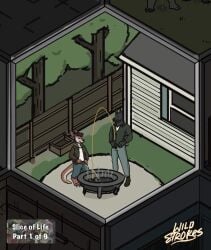 anthro bodily_fluids canid canine canis duo furniture genital_fluids hi_res kangaroo macropod male mammal marsupial peeing peeing_on_furniture peeing_together urine urine_stream wild_strokes wolf