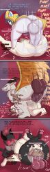 absurd_res anal anal_penetration anthro anthro_on_anthro anthro_penetrated anthro_penetrating anthro_penetrating_anthro balls big_balls big_butt black_body black_fur bovid butt caprine comic dialogue english_text fellatio fur genitals green_eyes hi_res male male/male male_anthro male_penetrated male_penetrating male_penetrating_male mammal oral oral_penetration penetration penile penile_penetration penis penis_in_ass sex sheep starit text white_body white_fur wings