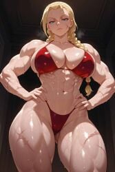 1girls abs ai_generated athletic_female big_breasts bikini blonde_hair blue_eyes braided_pigtails cammy_white capcom chorizai cleavage curvaceous curvy_female eyes female female_only hand_on_hip hourglass_figure large_breasts light-skinned_female light_skin looking_at_viewer muscle_mommy muscular_arms muscular_female muscular_thighs pigtail_braids scars street_fighter sweating swimsuit thick thick_thighs voluptuous voluptuous_female wide_hips
