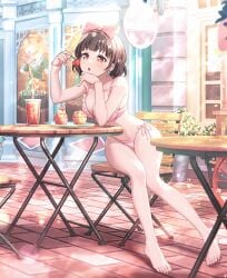 bang_dream! bikini cute_face large_legs pink_bikini small_breasts smaller_female street ushigome_rimi