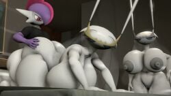 1boy 2girls 3d 3d_(artwork) female gallade ironhawk male male/female male_on_female male_penetrating_female nintendo pheromosa pokemon pokemon_(species) tagme ultra_beast video