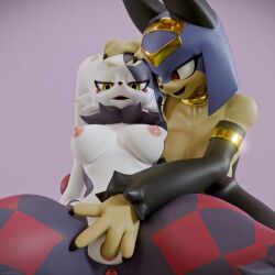 1:1 3d_(artwork) 3d_animation animated anthro anthro_on_anthro anthro_penetrated anthro_penetrating anthro_penetrating_anthro big_breasts black_body black_fur blue_hair breasts clothed clothing digital_media_(artwork) dominant dominant_anthro dominant_female duo dupin_(pal) dupin_(seriuswolf) felid feline female female/female finger_fuck fingering fingering_partner fur genitals gold_(metal) hair hi_res holding_head jewelry lagomorph leporid looking_at_another looking_at_genitalia loop mammal multicolored_body neck_tuft necklace nervous nipples no_sound nude nude_anthro open_mouth pal_(species) palmorph palworld penetration pink_nipples pocketpair rabbit red_eyes sekhmet_(pal) seriuswolf_(modeler) sex short_playtime sitting smile spread_legs spreading standing tagme thick_thighs tuft vaginal_penetration video whiskerwhimsy white_body white_fur yellow_body yellow_eyes