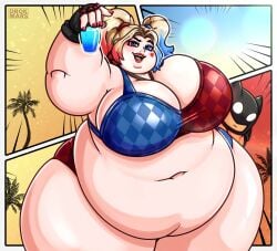bbw big_breasts bikini breasts cleavage drokmars female harley_quinn huge_breasts overweight thick_thighs wide_hips