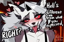 1girls big_breasts collar furry grey_hair hell helluva_boss highres long_hair loona_(helluva_boss) loonamoon69 red_eyes seductive seductive_eyes seductive_look seductive_smile solo solo_female solo_focus tail thigh_highs tongue tongue_out voluptuous voluptuous_female
