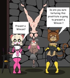 aerith_gainsborough anthro bdsm bondage bound domestic_cat english_text felid feline felis female final_fantasy final_fantasy_vii gameoverse glitch_productions group hi_res human kit_bodega lorna_(terrible_mouse) mammal mouse murid murine nidrog rodent square_enix terrible_mouse text torture trio