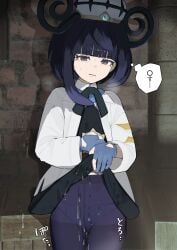 1girls clothed cum cum_on_clothes disgusted disgusted_look female female_focus female_only gwynn_(pokemon) muku_(pokemon) panties petite pokemon pokemon_legends:_z-a purple_eyes purple_hair purple_stockings samidare_(hoshi) short_hair skirt skirt_lift small_breasts solo solo_female solo_focus stockings thick_thighs unhappy_female