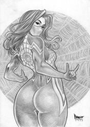 1girls asian asian_female ass back_view big_ass bubble_butt facemask female marcio_fernandes marvel silk_(marvel) solo spider-man_(series) traditional_media_(artwork)