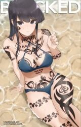 1girl ai_generated anime_style ass_focus bbc bbc_addict black black_hair blacked blacked_queen blacked_wrld blue_bikini blush body_writing breeding breeding_cow curvy dark-skinned_male dramatic_lighting erect_nipples explicit exposed_breasts heavy_makeup highres huge_ass huge_breasts interracial komi_shouko large_breasts light-skinned_female long_hair micro_bikini mind_break nipples puffy_nipples purple_eyes queen_of_spades shouko_komi snow_bunny solo_focus spade_tattoo standing submissive_female tattooed_female text thick_bbc thick_thighs voluptuous water wide_hips