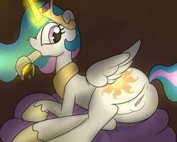 2015 alicorn animal_genitalia anus banana clitoris cutie_mark datte-before-dawn eating equine equine_pussy female feral food friendship_is_magic fruit hair horn long_hair magic mammal multicolored_hair my_little_pony princess_celestia_(mlp) pussy solo wings