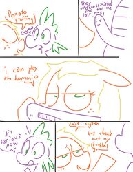 applejack_(mlp) comic dialogue english_text equine erection friendship_is_magic horse living_penis mammal monochrome my_little_pony penis penis_with_face pony random scalie sentient_penis sex smooth_skin spike_(mlp) talking_penis text the_weaver what