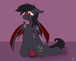 2015 anus bat_pony bedroom_eyes black_hair clitoris clothing cutie_mark fan_character female fur hair half-closed_eyes long_hair looking_at_viewer looking_back lying mammal meggchan membranous_wings my_little_pony open_mouth plain_background presenting pussy qetesh raised_tail rear_view red_eyes solo thestral tongue tongue_out wings