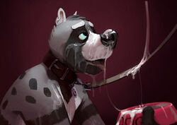 2015 anthro bondage collar cum dog_bowl fur hypnosis leash male mammal mind_control nude open_mouth pet petplay raccoon roleplay solo spots strange-fox tongue tongue_out yaoi