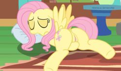 2015 animated anus ass biting_pillow clitoris equine female feral fluttershy_(mlp) friendship_is_magic mammal masturbation my_little_pony pegasus pillow pussy pussy_juice shutterflyeqd solo wet wet_pussy wings