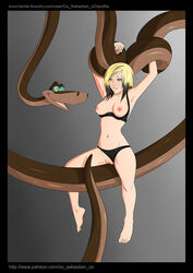 big_breasts bikini black_hair blonde_hair breasts clothing dead_source disney duo erikaa female hair happy horn human hypnosis kaa mammal mind_control nipples nude oo_sebastian_oo open_mouth panties_aside pussy pussy_juice reptile scalie shy smile snake swimsuit tentacle the_jungle_book