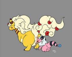 ampharos anus balls blush clitoris closed_eyes cunnilingus duo female flaaffy hair larger_female male mega_ampharos mega_evolution nintendo oral plain_background pokemon pokemon_(species) pussy pussy_juice rikuaoshi sex size_difference straight tongue tongue_out vaginal_penetration video_games