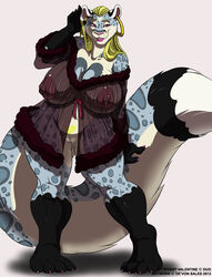 2013 anthro areola big_breasts blonde_hair blue_fur bottomless breasts clothed clothing deonwolf ear_piercing feline female fluffy_tail fur hair half-dressed heart huge_breasts leopard lingerie long_hair looking_at_viewer mammal nipples piercing pink_eyes pink_lips pink_nose pussy smile snow_leopard spots standing tiffany_valentine_(ghostwolf) voluptuous white_fur wide_hips