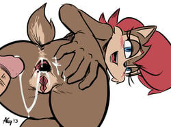 anal anthro chipmunk furry gape gaping_anus human_on_anthro male_human/female_anthro male_on_anthro mammal partial_male penis rodent sally_acorn saltcore sonic_(series)