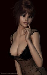 3d big_breasts birthmark breasts brown_hair eyeliner female grey_eyes hair hair_bun human latina lingerie lip_gloss lips meena_stride metalhed13 model poser see-through short_hair slim solo text