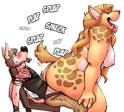 anthro big_breasts blush bondage bound breasts canine chair chubby domination duo female femdom fur furniture furry hyena jinash larger_female male mammal nipples nude open_mouth overweight penetration sex size_difference smaller_male straight sweat teeth text tongue tongue_out vaginal_penetration