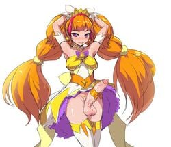 1futa amanogawa_kirara armpits arms_behind_head arms_up balls blush breasts clothing cure_twinkle decensored dress erection full-package_futanari futa_only futanari go!_princess_precure hair intersex large_penis long_hair magical_girl orange_hair penis penis_under_dress pink_eyes precure pretty_cure small_breasts smile solo solo_futa standing stockings testicles tied_hair twintails ubanis uncensored very_long_hair