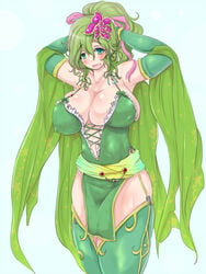 big_breasts blue_eyes blush breasts female female_only final_fantasy final_fantasy_iv garter gloves green_hair ribbon rydia solo