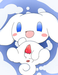 anus beady_eyes blue_eyes blush canine cinnamon_(cinnamoroll) cinnamoroll cinnamoroll_(series) feral fluffy_fluffy_cinnamoroll fur long_ears looking_at_viewer male male_only mammal penis presenting sanrio smile solo spread_legs spreading tongue