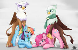 2015 avian beak blue_eyes blush colored cum cum_on_ground cutie_mark earth_pony equine eye_contact female friendship_is_magic furry furry_only futa_on_female futanari gilda gilda_(mlp) greta_(mlp) group gryphon half-closed_eyes highres horse intersex mammal multicolored_hair my_little_pony open_mouth pegasus pink_hair pinkie_pie_(mlp) pony rainbow_dash_(mlp) rainbow_hair scarf sex straight_hair sugarlesspaints wings