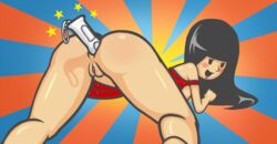 all_fours anal anal_insertion ass black_hair blush bottomless breasts clothing dildo dress female from_behind girl_(rhythm_heaven_fever) highres long_hair looking_back masturbation nintendo nipples no_panties open_mouth penetration pussy pussy_juice pussy_juice_drip red_dress revtilian rhythm_heaven rhythm_heaven_fever sideboob simple_background smile solo spread_legs stars strap_slip top-down_bottom-up wii_remote wiimote