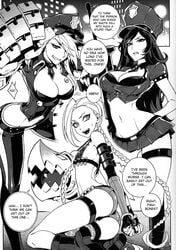 3girls ass between_breasts big_ass big_breasts boots braid breasts busty caitlyn_kiramman cleavage comic dat_ass english_text eyeliner female female_only glasses gloves hair_over_one_eye hirame human jewelry jinx_(league_of_legends) league_of_legends looking_at_viewer monochrome multiple_girls navel necklace necktie necktie_between_breasts officer_caitlyn officer_vi open_mouth partially_clothed police police_cap police_uniform shoes shorts skirt smile stockings sweat tattoos text tied_hair twin_braids twintails vi voluptuous