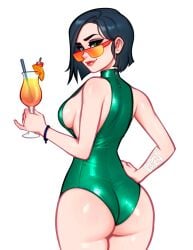 2023 among_us among_us_reference artist_logo artist_name artist_signature ass black_hair blushypixy blushyspicy female green_eyes hidden_amogus holding_drink looking_over_eyewear looking_over_glasses looking_over_sunglasses orange-tinted_eyewear sideboob soles solo sunglasses sussy_baka swimsuit tagme tinted_eyewear tropical_drink url valorant viper_(valorant) white_background