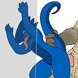 2015 against_wall ahe_gao aliasing anthro blush duo female from_behind gnoll hyena kobold lolori male mammal nude open_mouth penetration scalie seeker sex size_difference smile standing straight teeth tongue tongue_out trout_(artist)